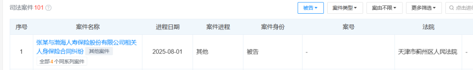 渤海人寿涉11起诉讼案再开庭 人身保险合同纠纷案蓟州法院审理