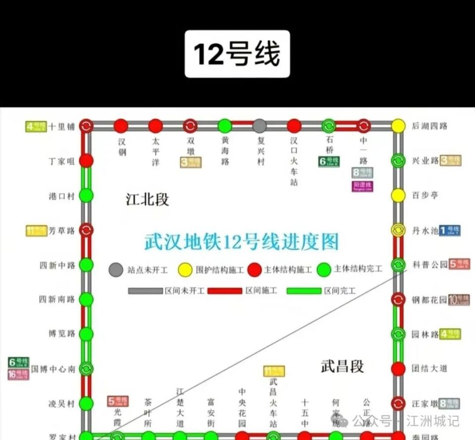 武汉地铁12号线,11号线,10号线进度线路图