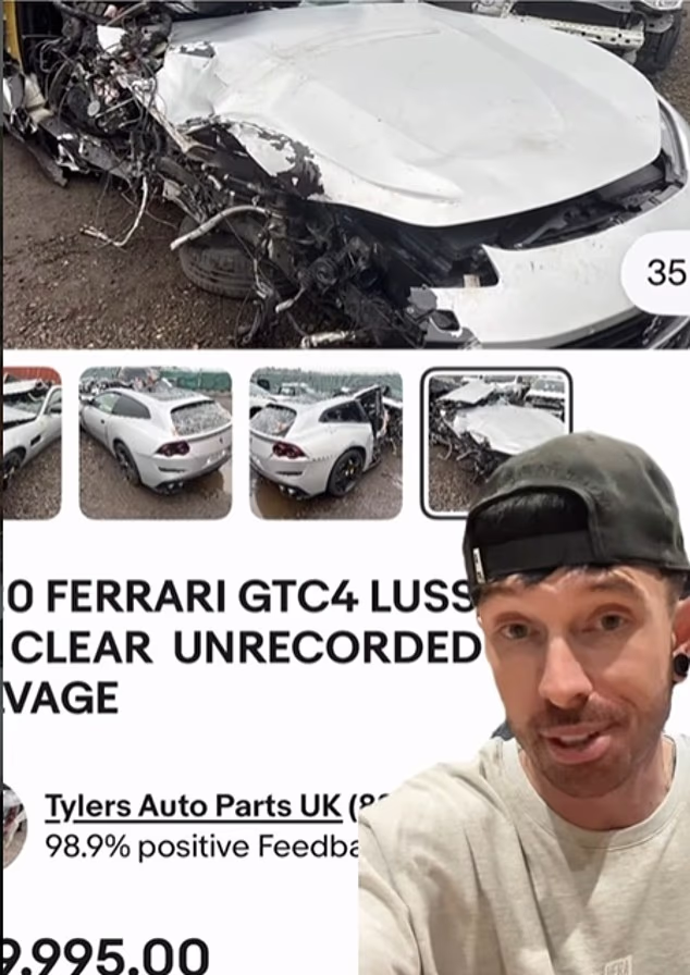 安东尼奥此前车祸的法拉利残骸，被挂在网上4万磅出售