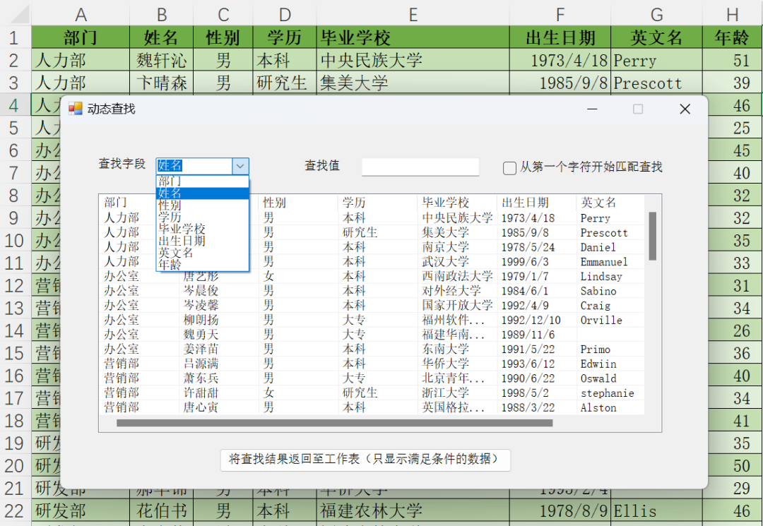 excel制作窗体查询界面