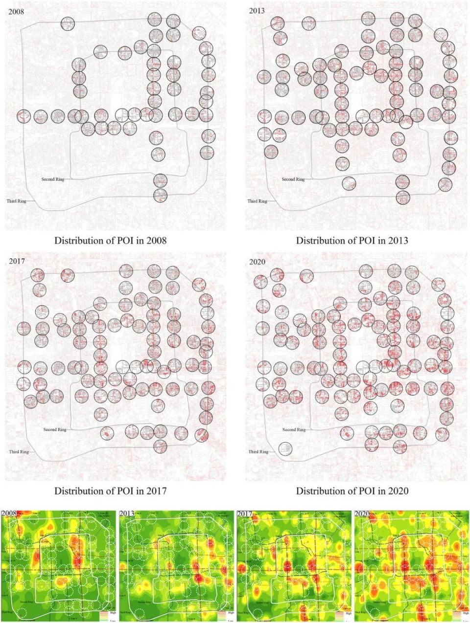 过去十多年间,北京中心城区轨道交通区域的商业实体分