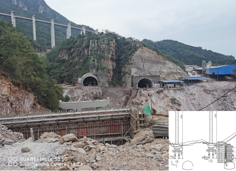 韩口隧道交叉(垂直高差343米),柳园隧道与轿顶山隧道交叉(垂直高差