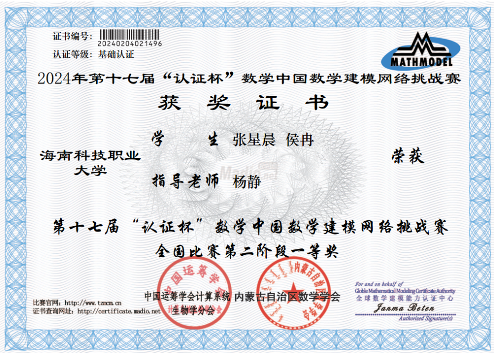 数学建模竞赛证书