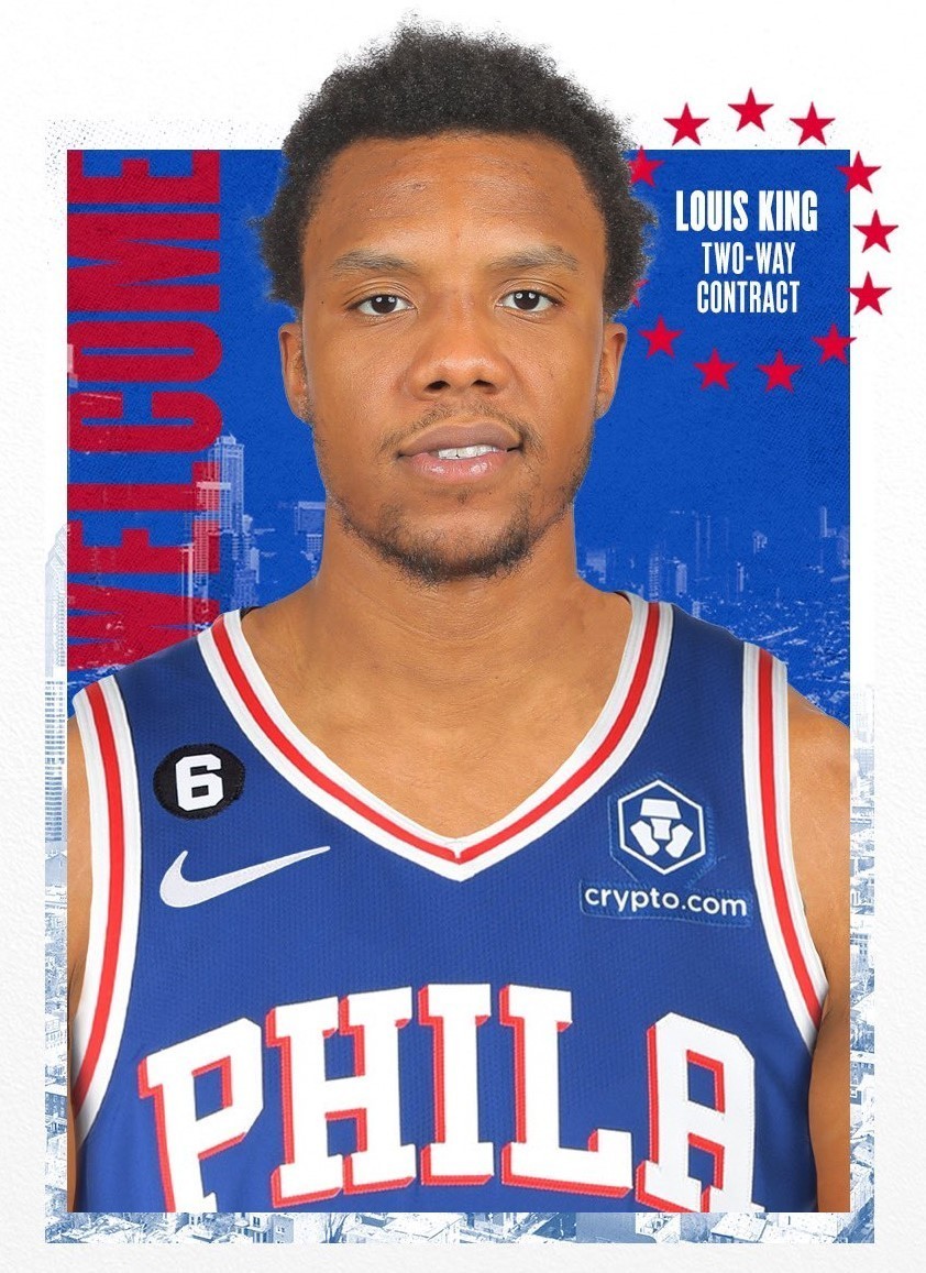 据名记woj报道,76人与前锋路易斯-金签下了一份双向合同.