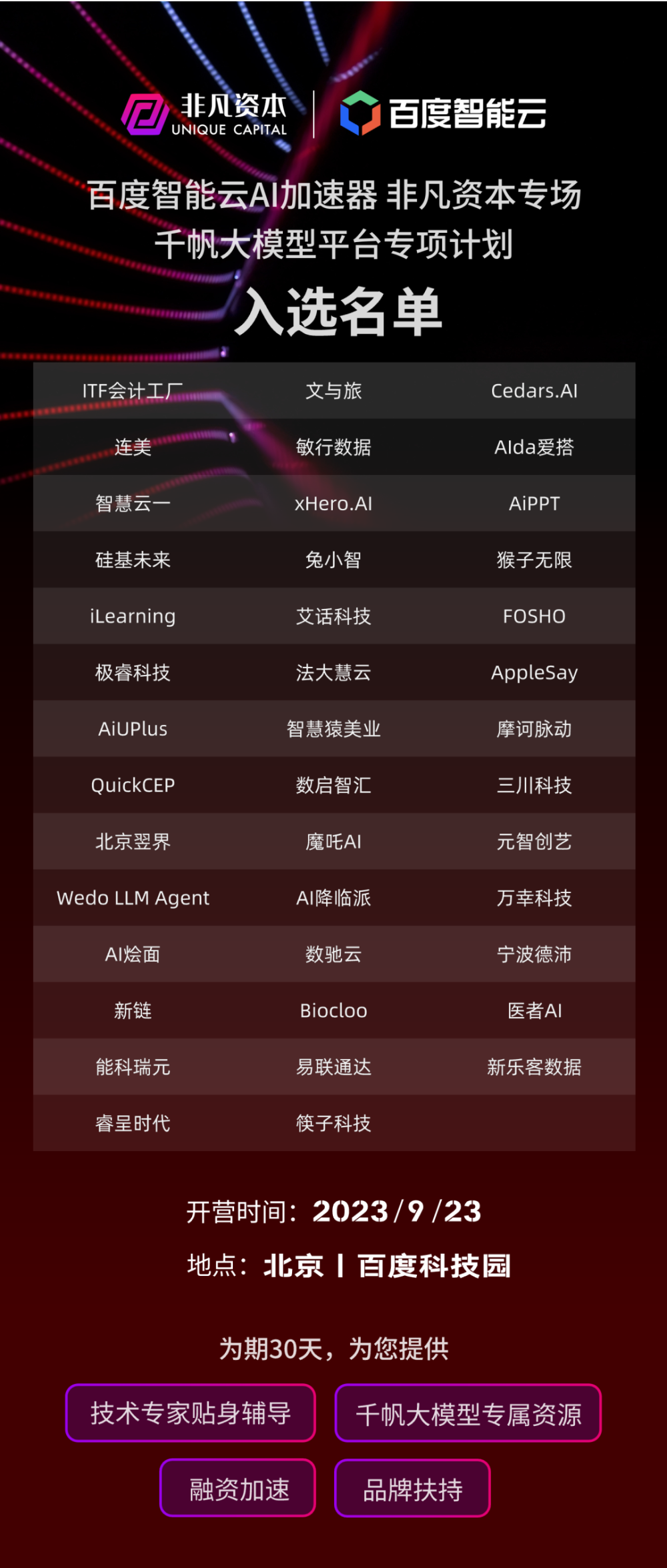 百度智能云AI加速器|非凡资本专场招募计划入选企业名单公布 · 原文图片 1