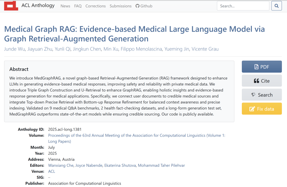 医学上ACL是什么ACL 2025丨牛津大学等提出医学GraphRAG，刷新问答准确性记录，在11个数据集评测上达SOTA_https://www.jmylbn.com_新闻资讯_第2张