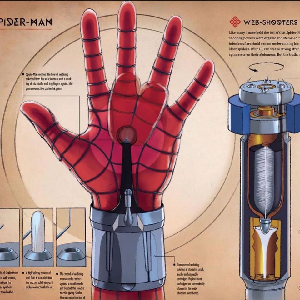 蜘蛛侠的蛛网发射器有两个,双手各一,每个喷射器都有独立的墨盒来储存