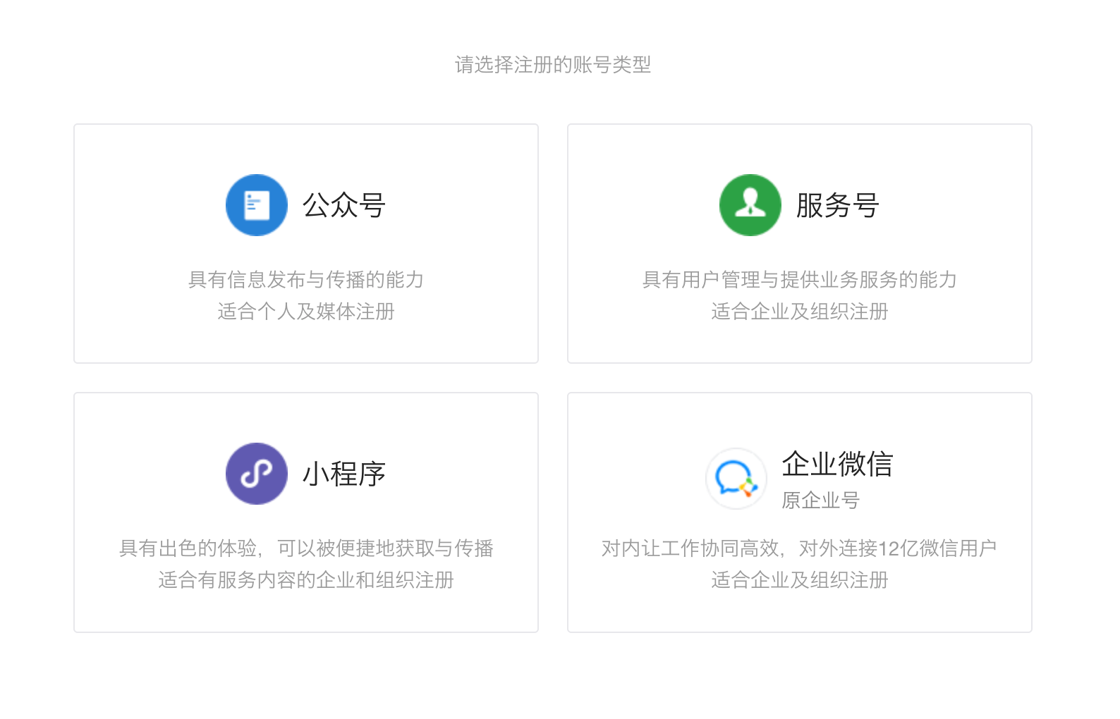 选择账号类型：服务号