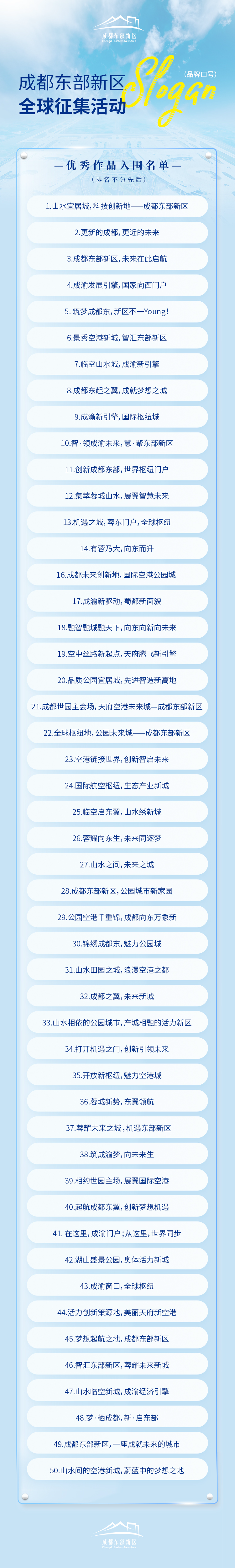 入围名单公布成都东部新区最终获奖slogan即将从中诞生