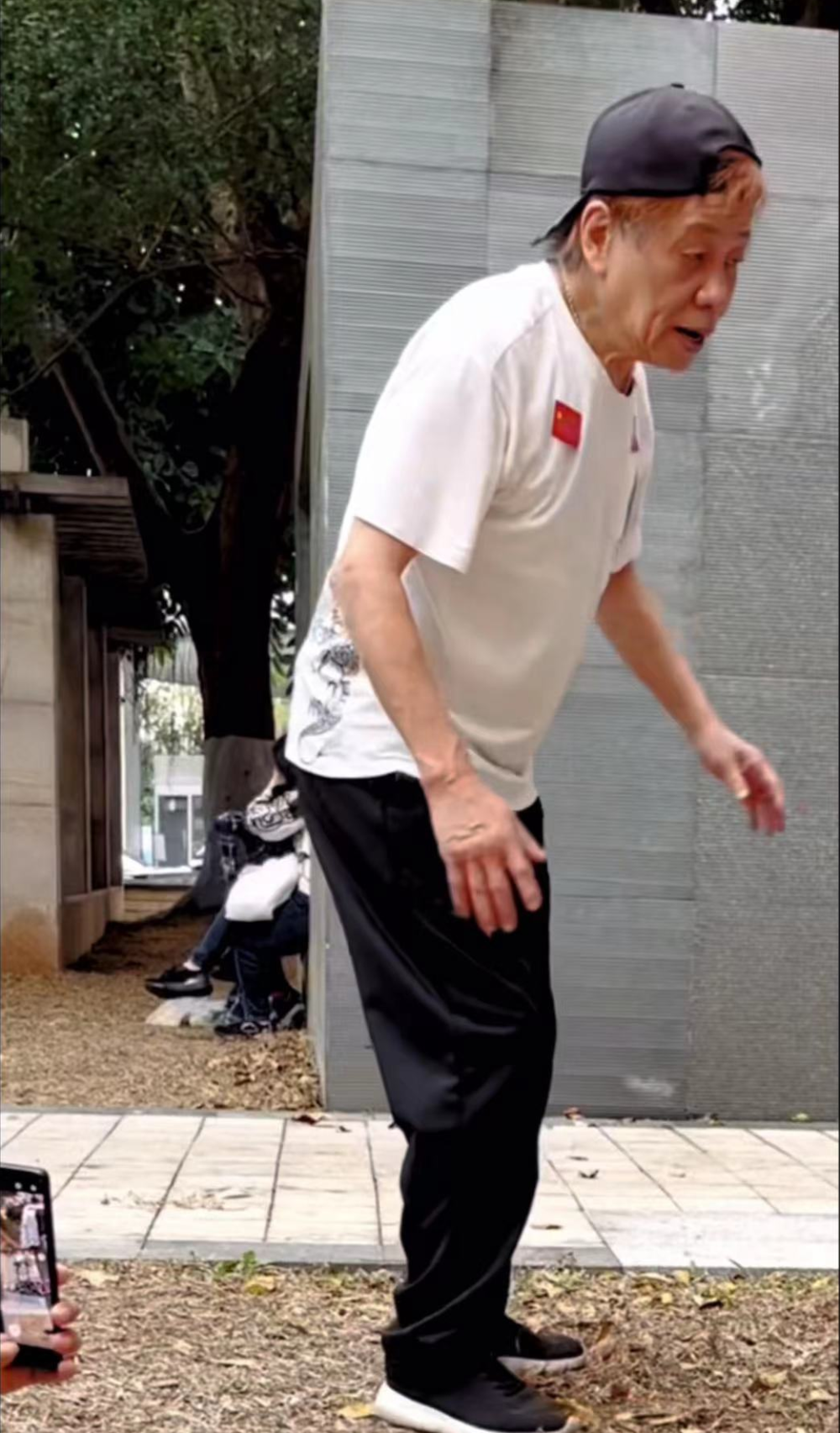 74岁"陈真"梁小龙在广东公园,练武出意外,背部重摔着地腿朝天_腾讯