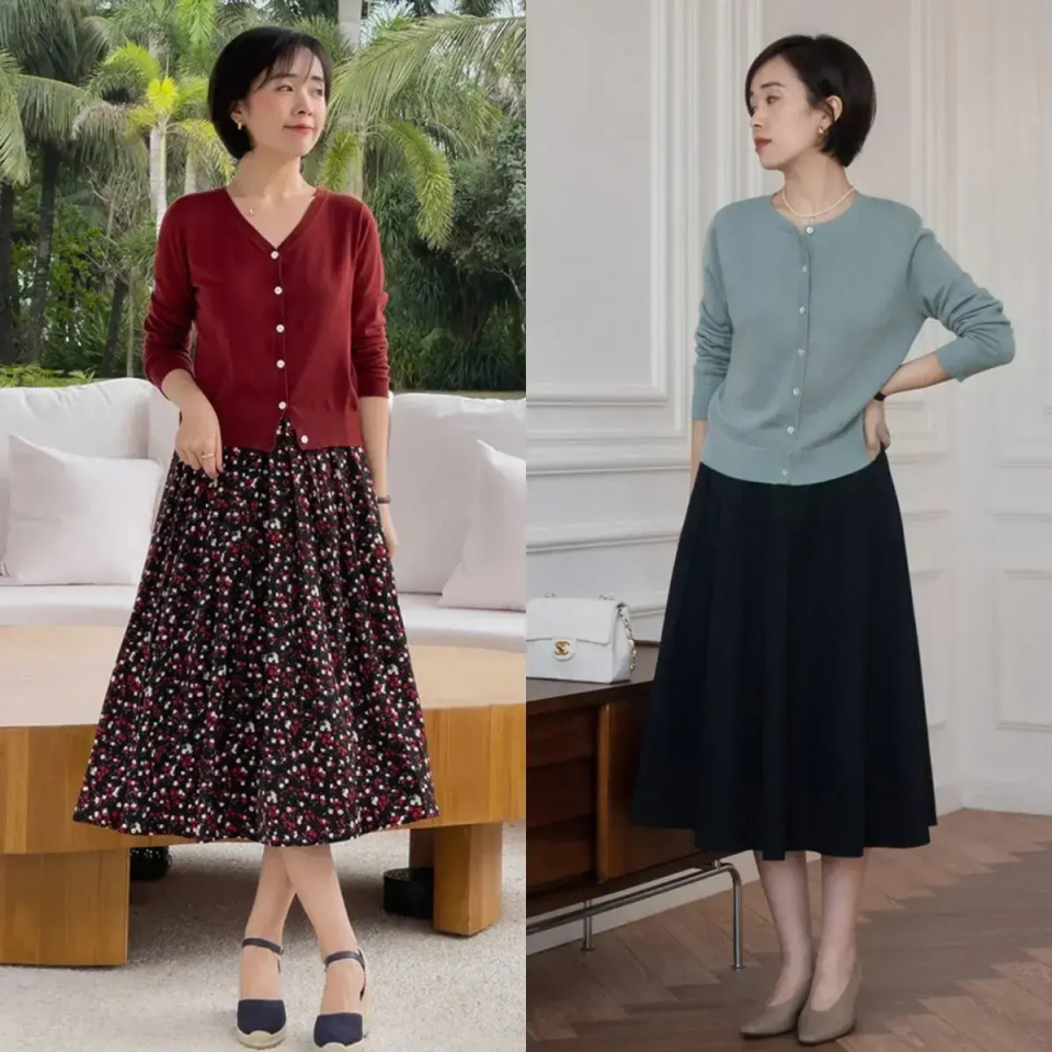 今年阔腿裤不流行了,穿"裙子 平底鞋"更洋气,适合40岁的女人