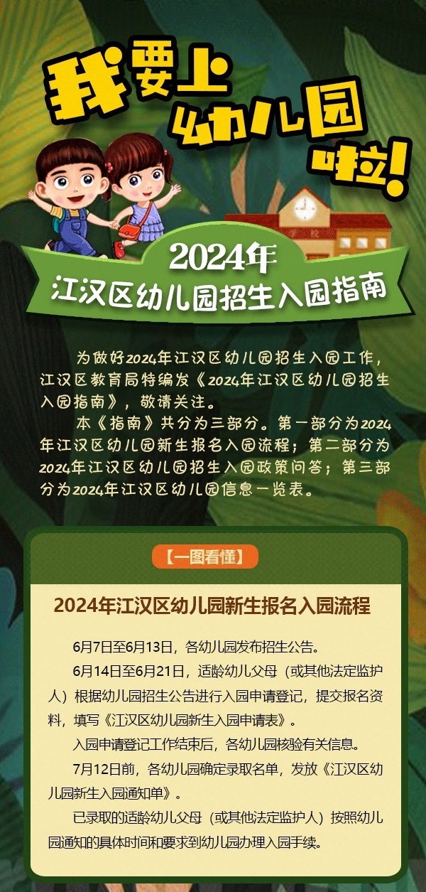 速看!2024年江汉区幼儿园招生入园指南