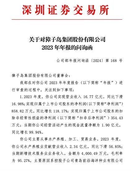 毛利率,持续经营能力等存疑,獐子岛年报被问询