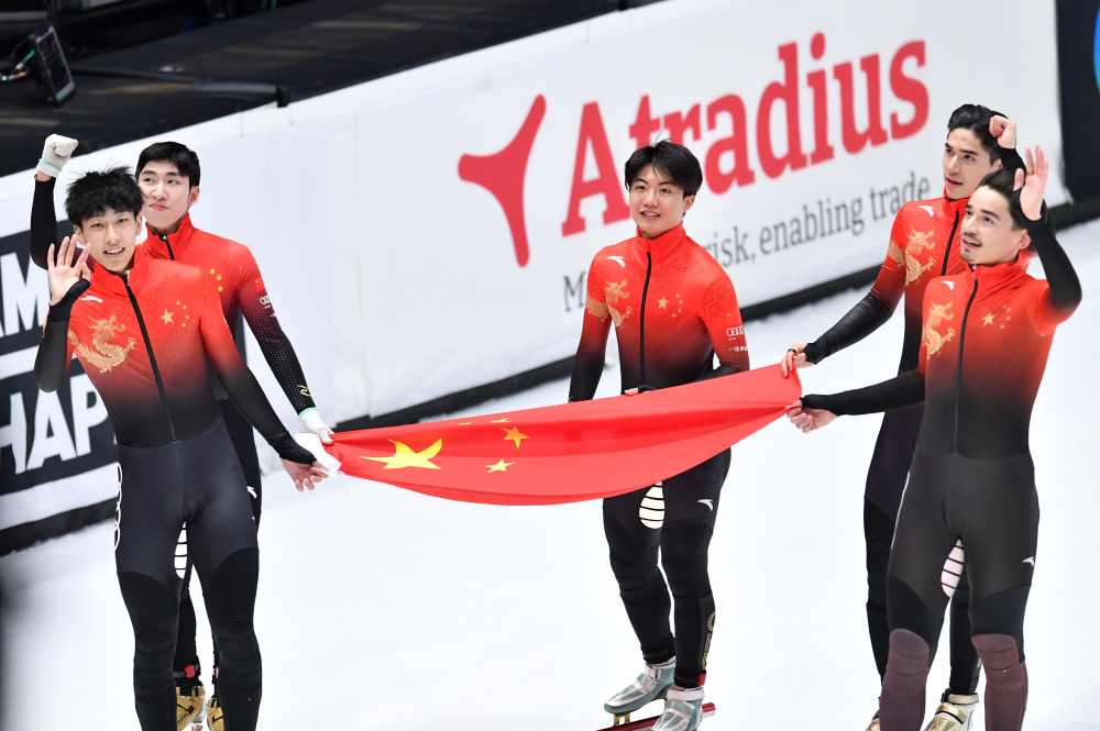 短道速滑——世锦赛:中国队男子5000米接力夺金