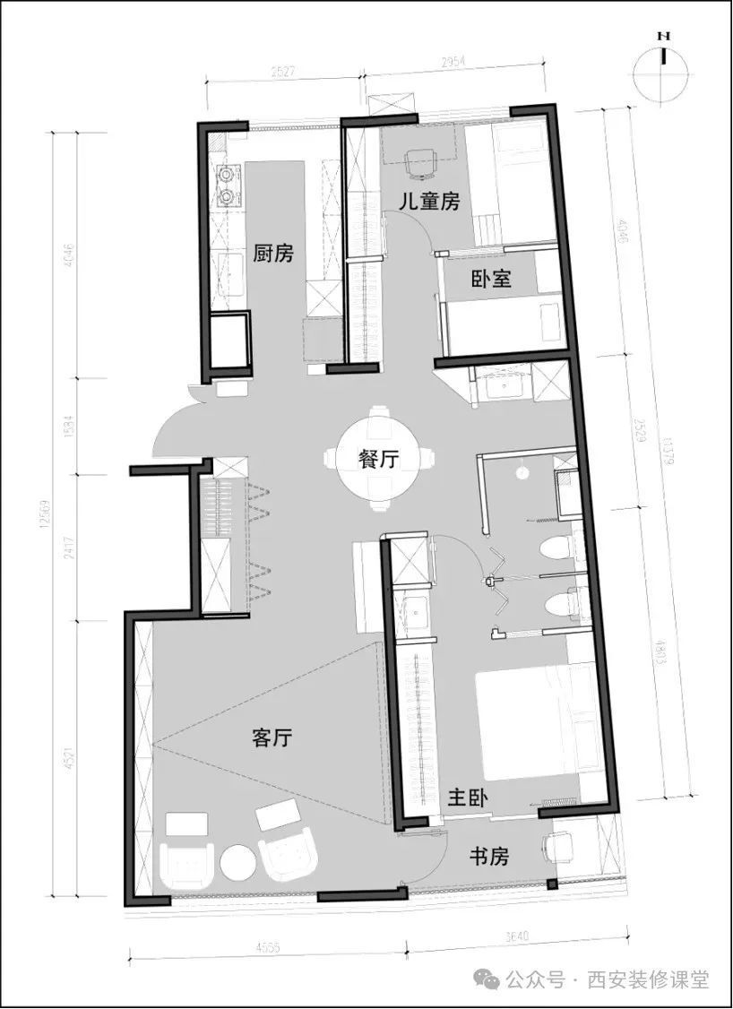 90㎡不规则户型,两室变三室,一卫变两卫,三口美拉德之家