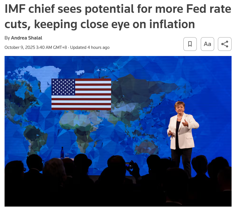 美联储释放进一步降息意愿，IMF总裁评价“美国通胀前景可能加剧”_腾讯新闻