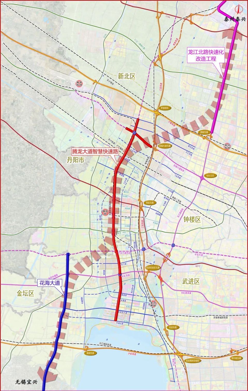 在建中的龙江北路快速化改造工程,腾龙大道智慧快速路,花海大道,构建