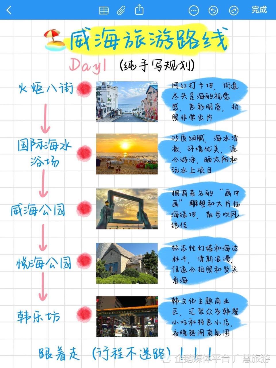 九月旅游，纯手写的威海旅行攻略（仅供参考）_腾讯新闻