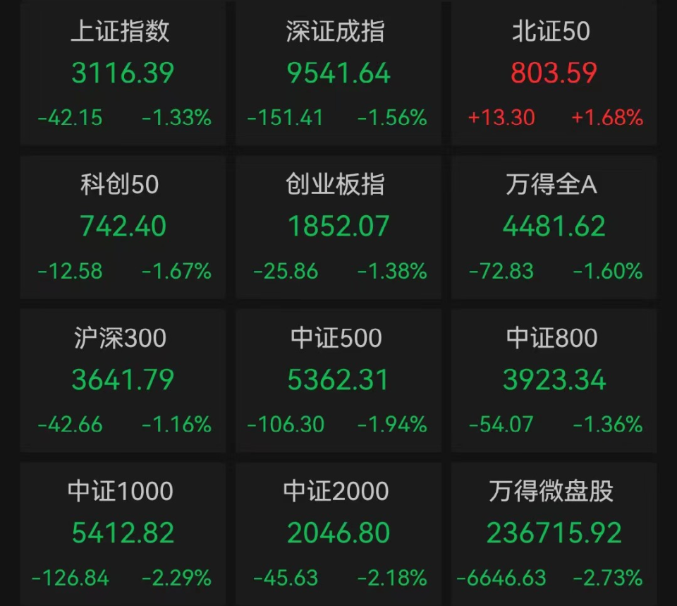 A股全天低开低走！超4500只股票下跌图1