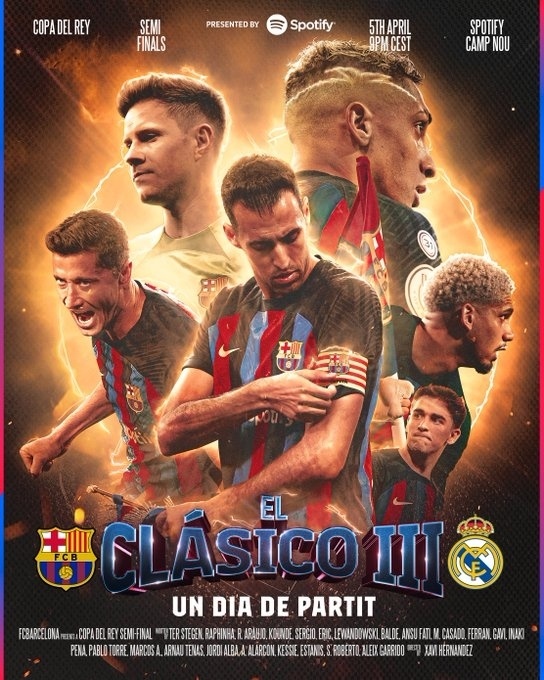 巴萨社媒晒国家德比海报布斯克茨莱万特尔施特根出镜