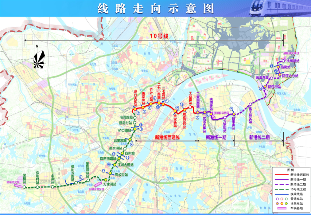 武汉地铁17号线途径四新,白沙洲,光谷,10号线走向示意图发布!