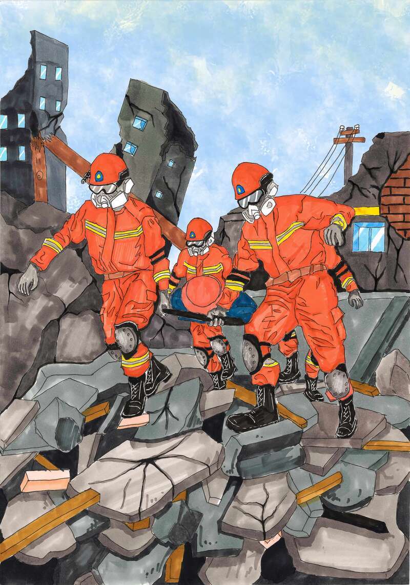 致敬英雄蓝朋友手绘地震救援感人瞬间