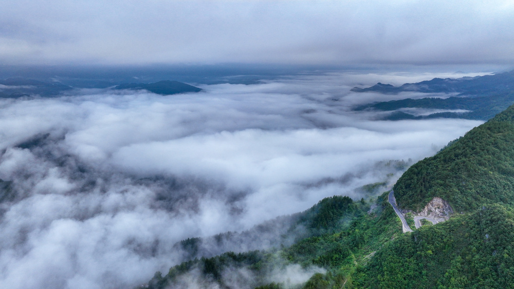 重庆酉阳:云雾环绕 公路如画