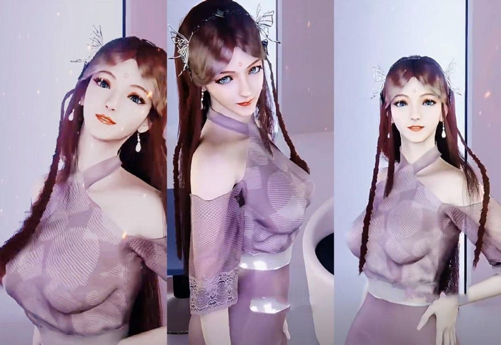 短裤外,竟然配了一条吊带丝袜,这个造型和整体服装显然有些格格不入了