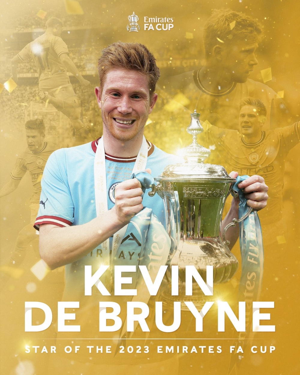 22-23赛季的足总杯,曼城最终夺冠,德布劳内4场1球4助.(南川源)