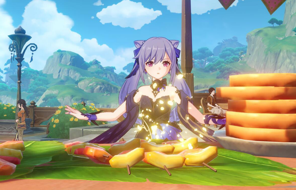 等等,刻晴站在小摊的后面,这摊位莫非卖的是牛杂,这下真的坐实了"牛杂