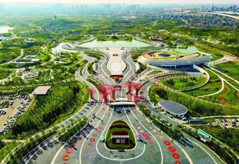 畅观台唐风院唐山园航拍园景唐山花海,原称"东湖",位于唐山城区东部