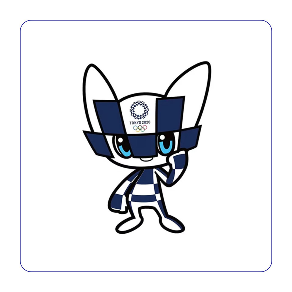 它的前额上有着2020年东京奥运会的会徽,而三个不同大小的靛蓝矩形