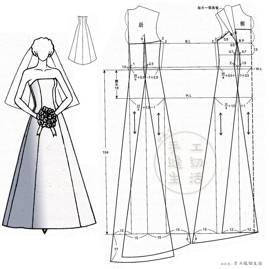 结构纸样裁剪图 | 婚纱礼服服装9款!