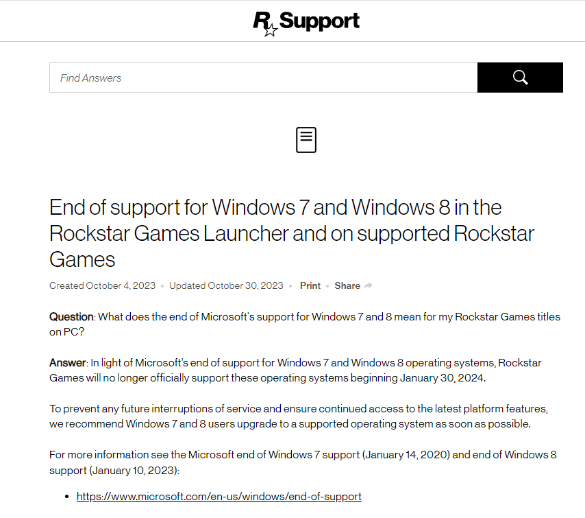 rockstar launcher ending support on 30th January 2024 : r/windows7