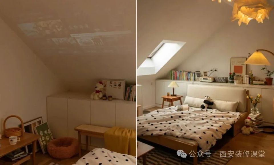 让空间更温馨,更显高级简单的石膏板拉槽工艺,就可以满足斜顶的装饰性