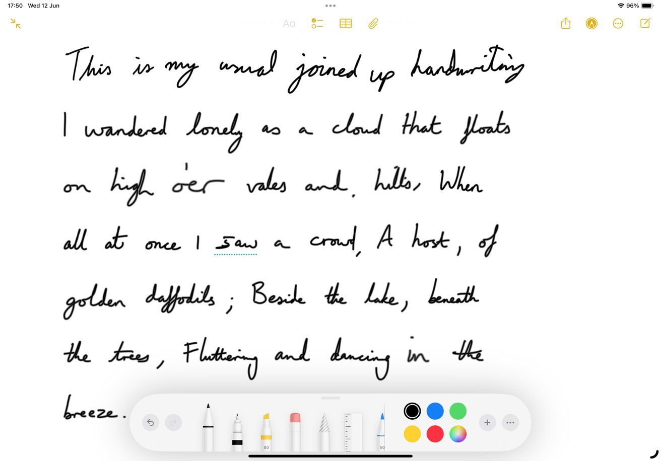 苹果 ipados 18 备忘录"智能手写体"初探:可空格/换行