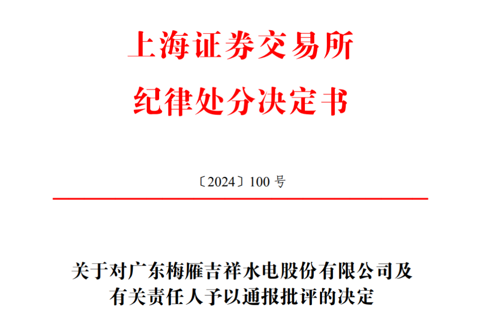 梅雁吉祥及董事长张能勇等被通报批评,业绩亏损超1亿未及时预告