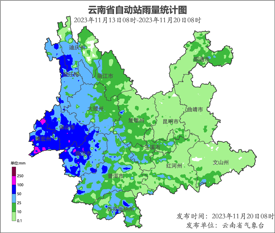 上週全省平均降水量為19.6毫米,其中德宏州72.2毫米,保山市55.