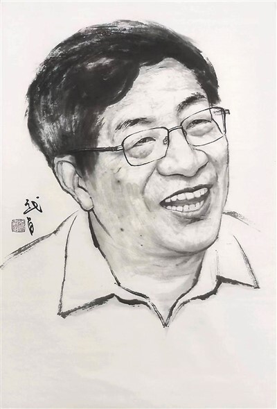 作者陈和生肖像画.  张武昌绘中国散裂中子源大科学装置所在地入口.