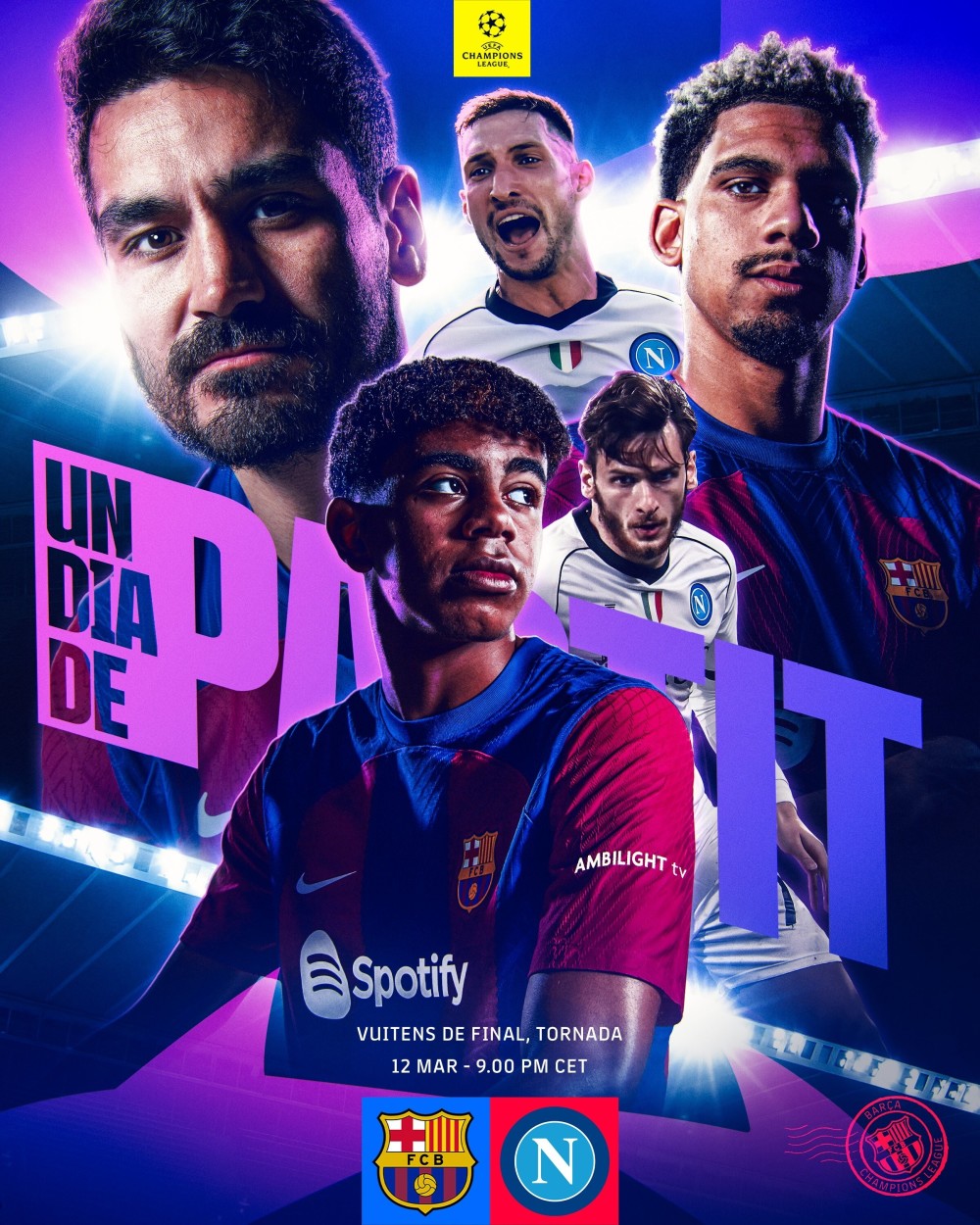 巴萨发布战那不勒斯海报亚马尔京多安阿劳霍出镜