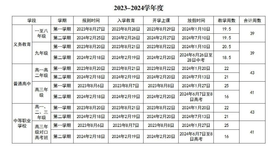 锡盟中小学2023—2024学年度第二学期放假时间公布!