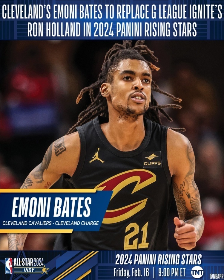 nba官方骑士双向球员贝茨顶替点燃队霍兰出战全明星新秀赛