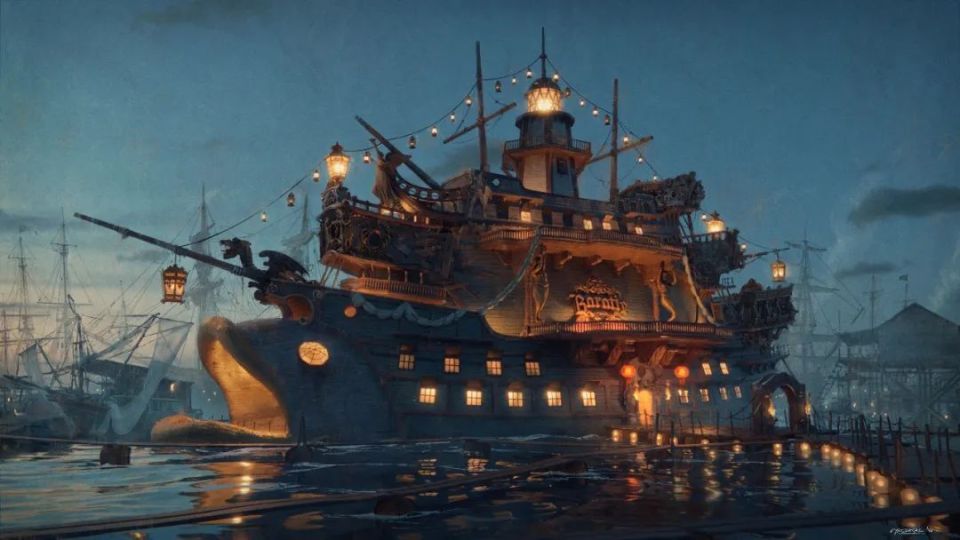 让这里成为混乱的海贼餐厅这是卡普的海军军舰,船头的狗头标志威武