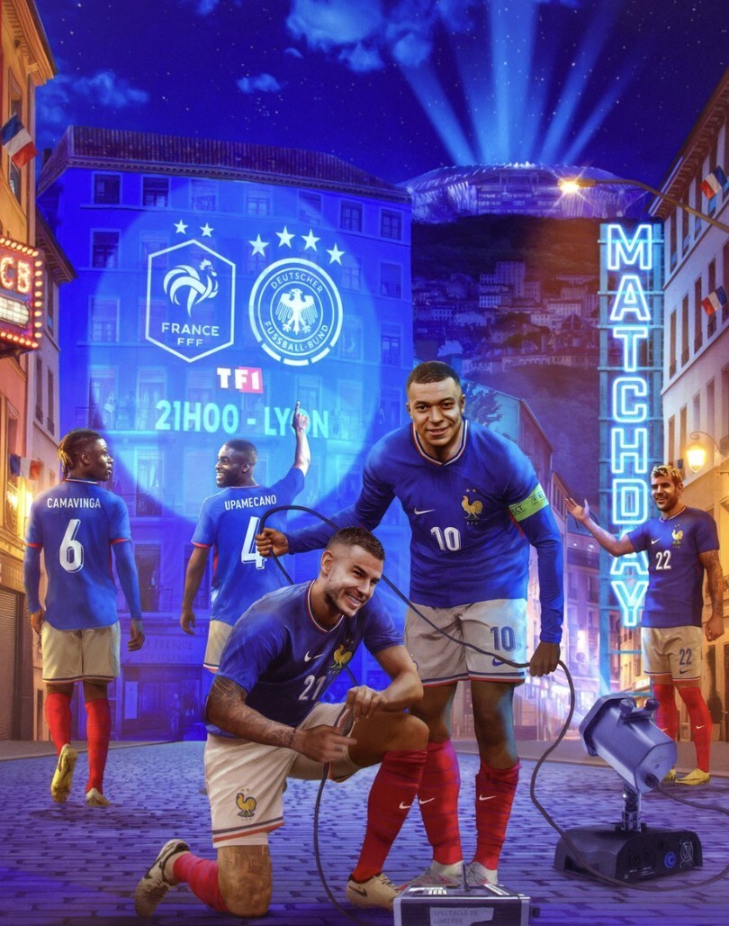 法国发布对阵德国赛前海报灯光亮起精彩呈现