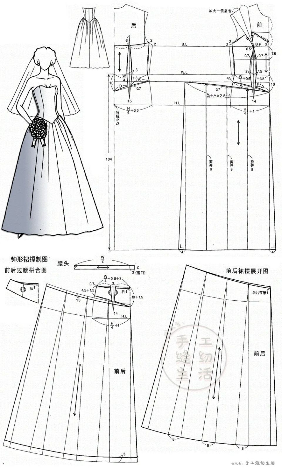 结构纸样裁剪图 | 婚纱礼服服装9款!