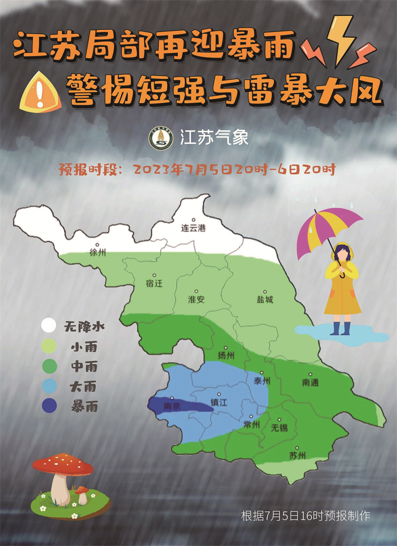 7月5日20时—6日20时 据江苏气象今明两天,这些地区有大到暴雨阳光
