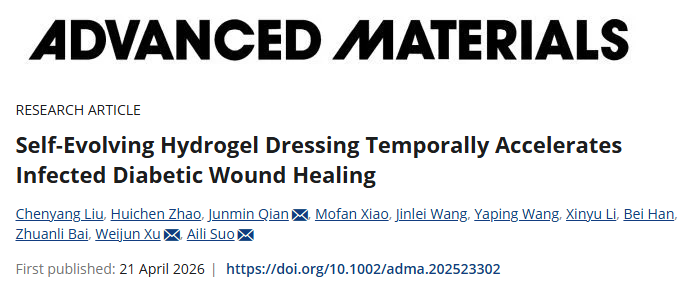 抗菌敷料有哪些西安交大AM：新型自进化水凝胶敷料，为感染性糖尿病伤口愈合提供时空精准调控新策略_https://www.jmylbn.com_新闻资讯_第1张