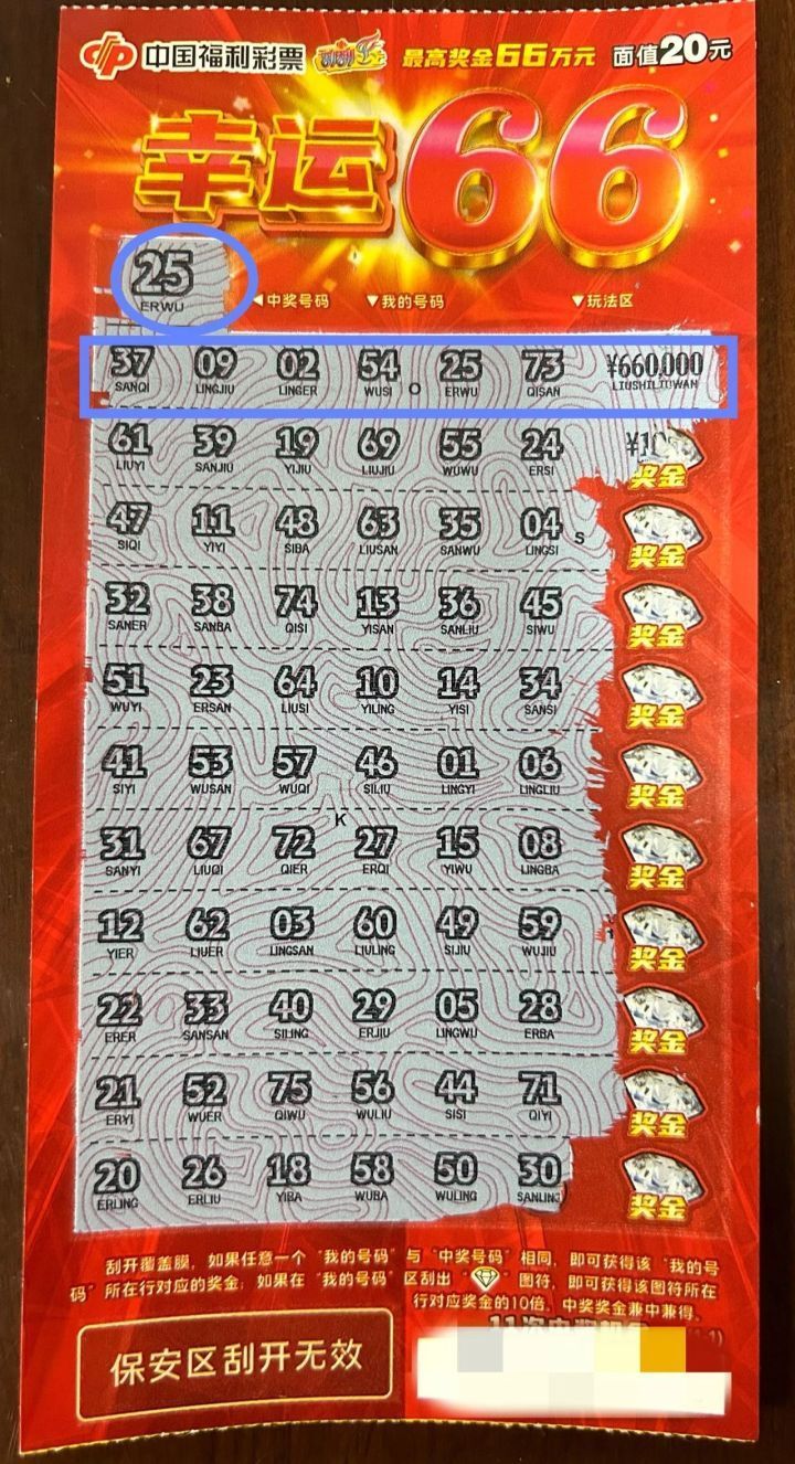 幸运66真幸运宁波幸运儿收获刮刮乐66万元