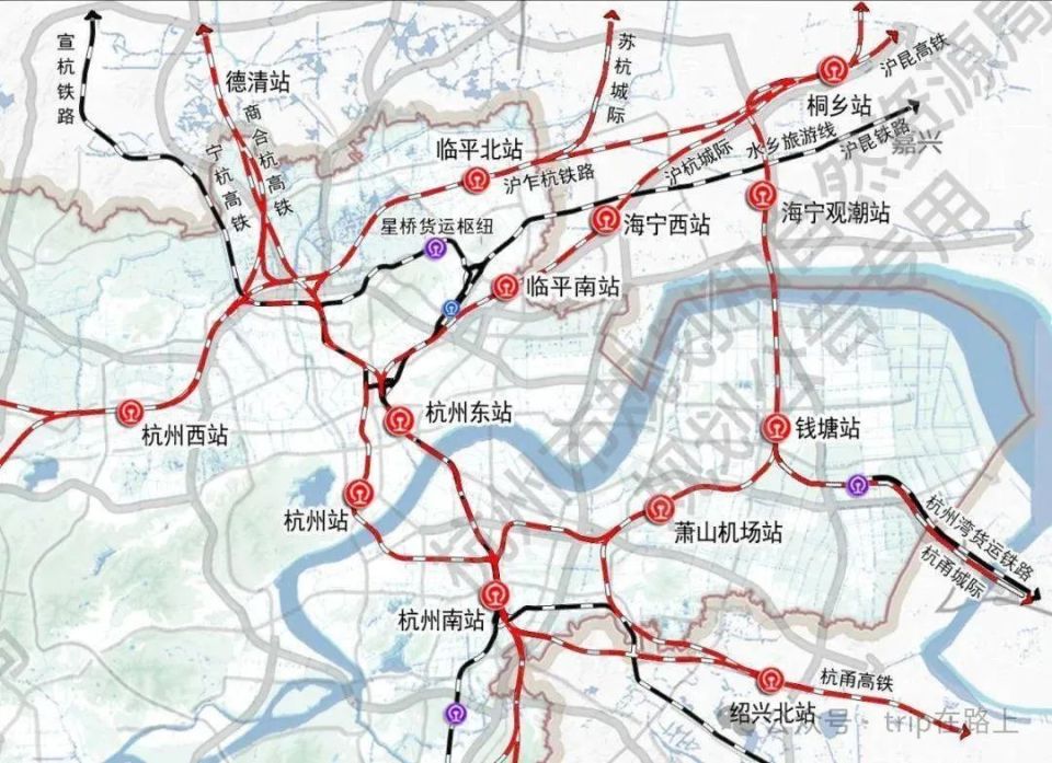 杭州铁路枢纽示意图从招标公告中,我们可以窥见临平北枢纽设计方案的