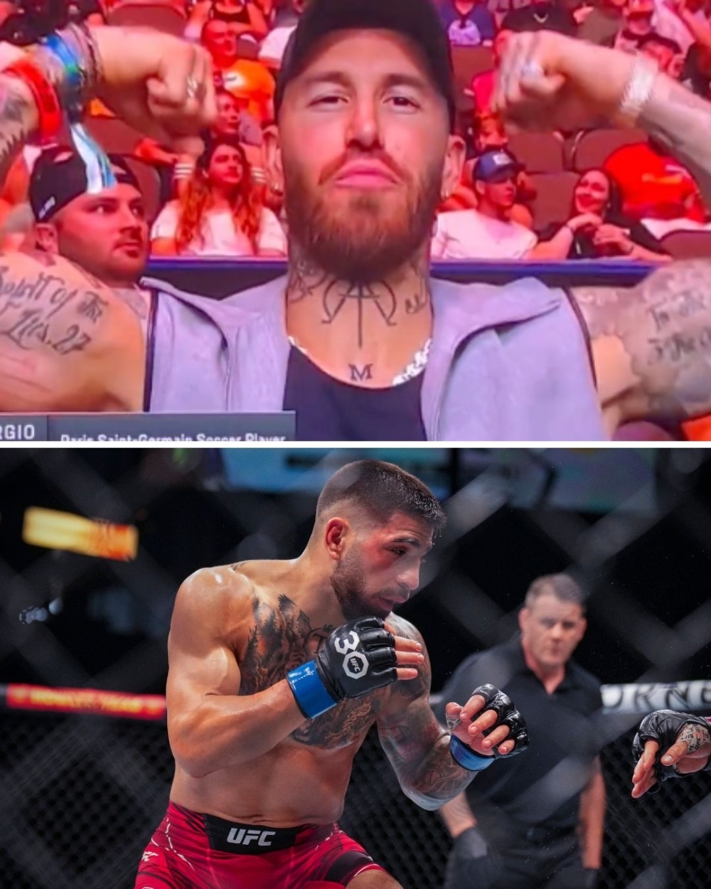 拉莫斯看ufc,并与伊利亚-托普里亚亲切互动_腾讯新闻